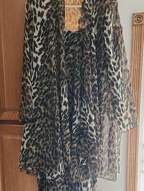 Jeffrey & Dara Evenings By Tom Barra Leopard Print Chiffon Dress & Duster Set